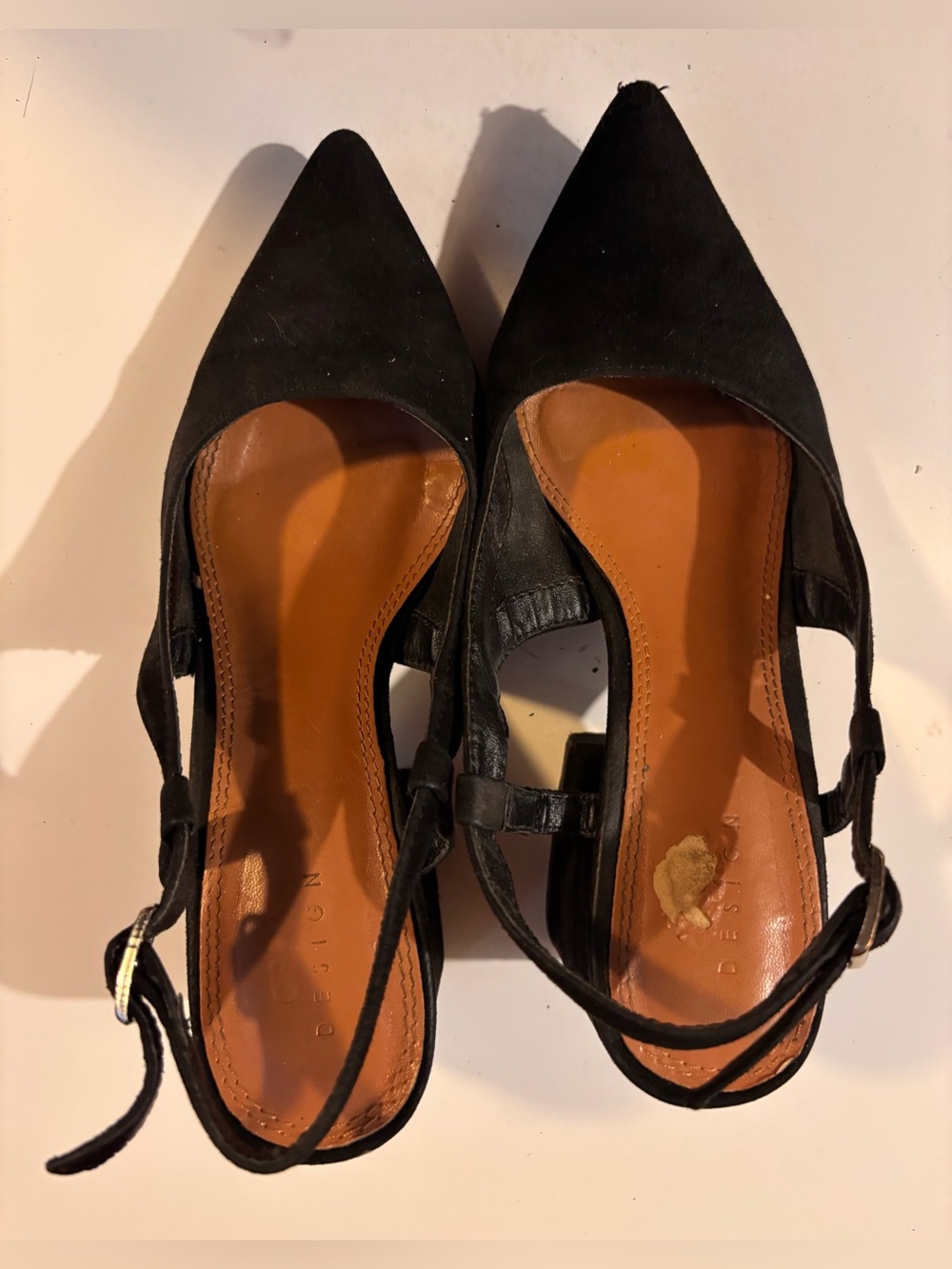 ASOS DESIGN Black Faux Suede Pointed Toe Slingback Block Heels Size 6